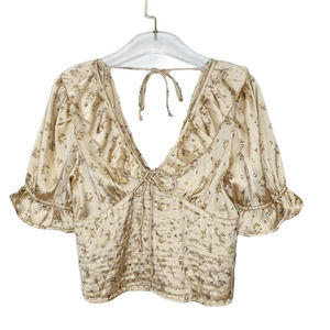 Free People Ruffle V Neck  Satin Floral Crop Top